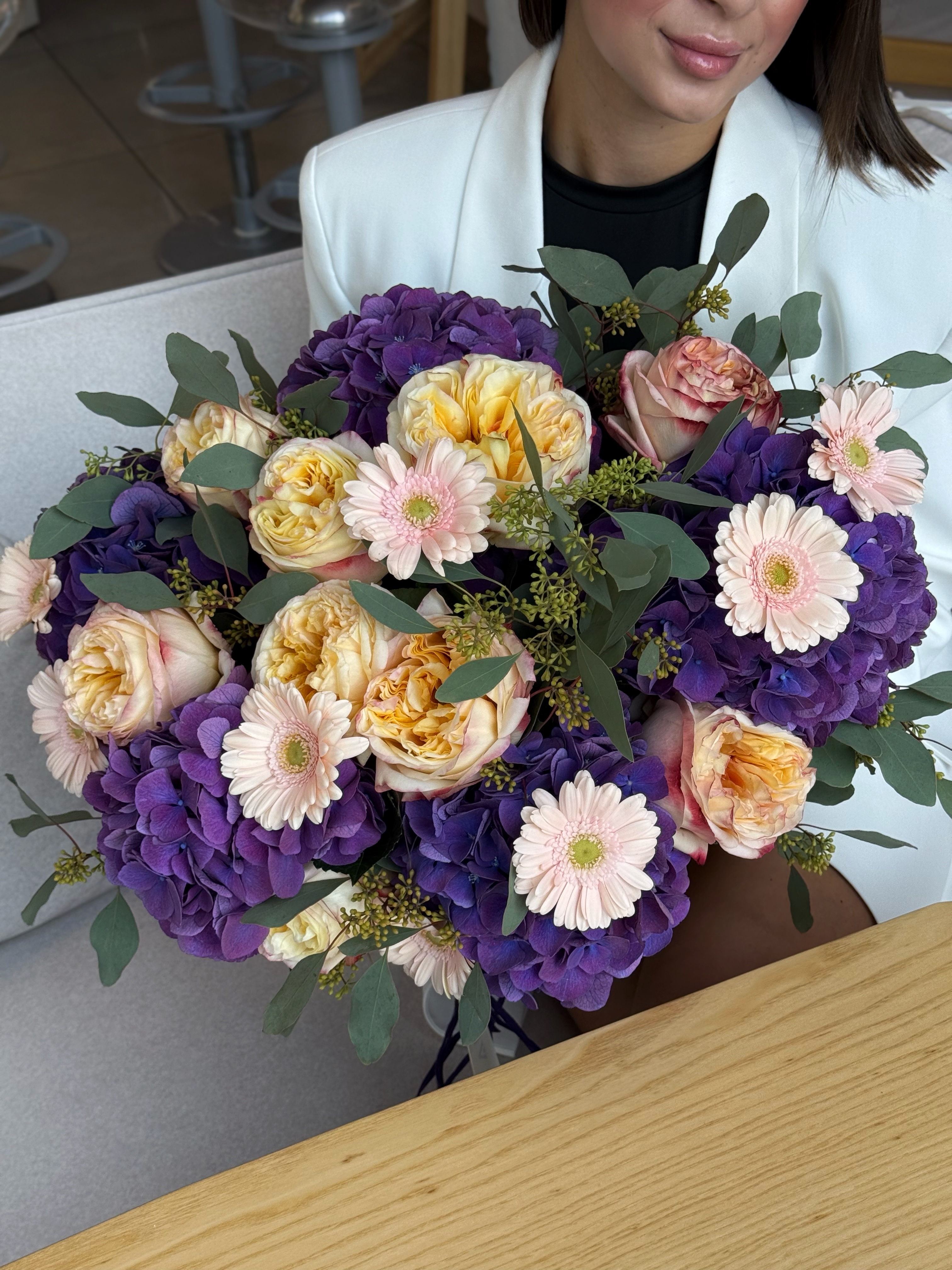 Букет з гортензій, гербер та троянд 